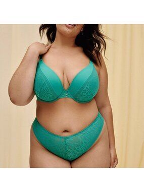 Deesse Green Lace Floral Plunge Underwire Push-Up Bra 40D Lingerie Boudoir Sexy